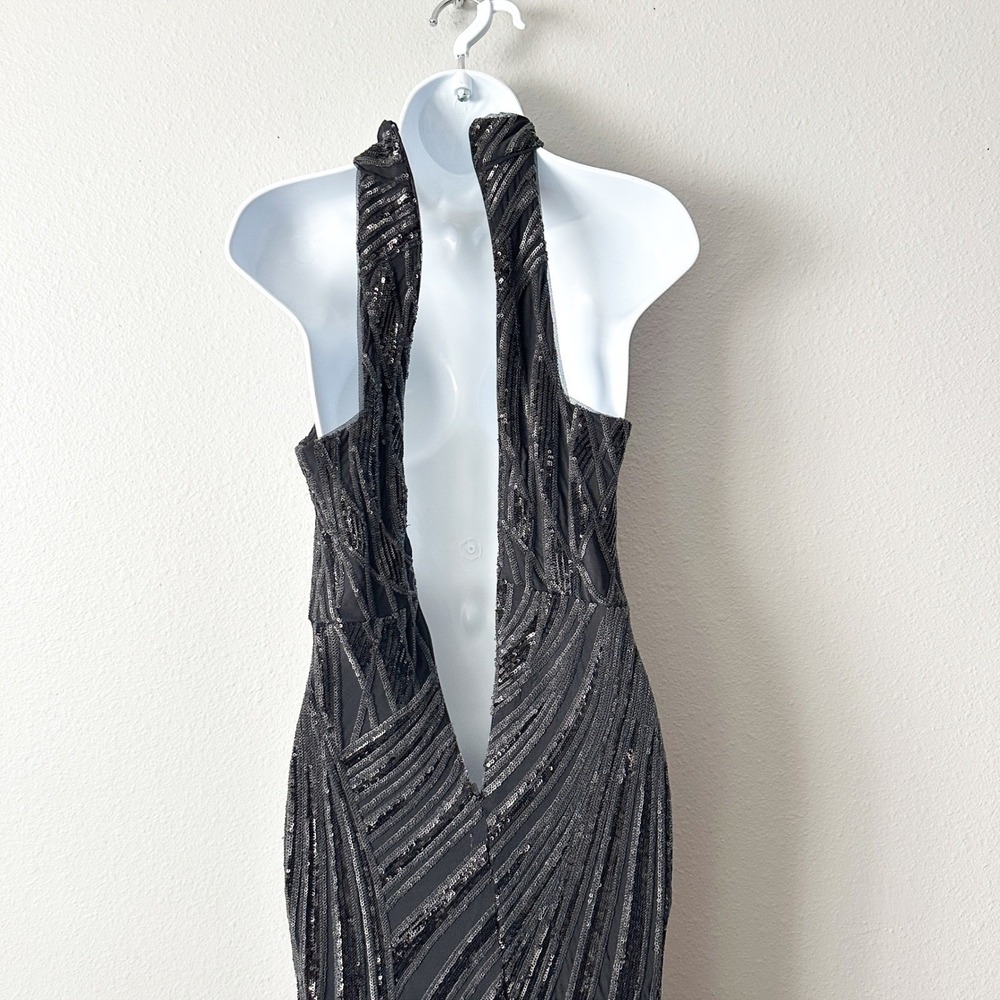 AQUA Sequin Argyle Halter Neck Floor‎ Length Trumpet Mermaid Gown Dress Size 2 - Picture 9 of 14